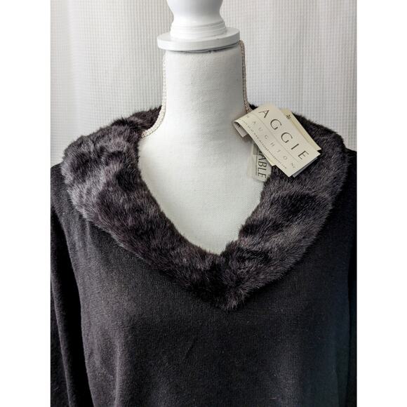 NWT! MAGGIE MCNAUGHTON! BLACK V-NECK DETACHABLE FAUX FUR COLLAR SWEATER! SZ 1X - Picture 3 of 7
